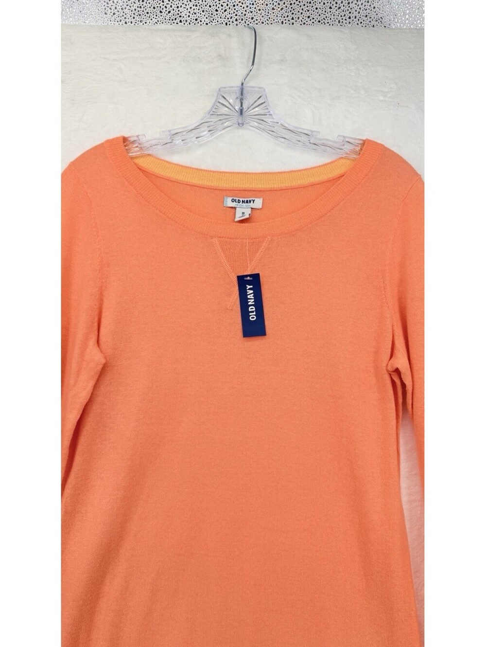 Old Navy Sweater XS Womens 100% Cotton Long Roll Tab Sleeve Orange New NWT